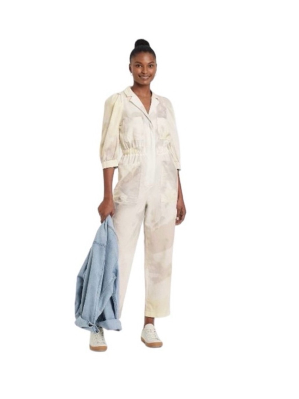 Universal Thread Cream Watercolor Pattern Utility Jumpsuit 8 EUC